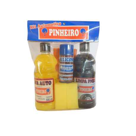 Kit Limpeza Automotivo Pinheiro Shampoo / Pretinho / Silicone / Flanela  / Buchas